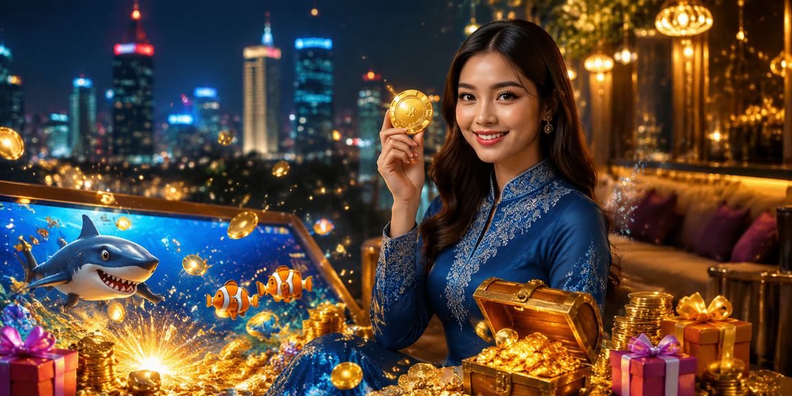 Player in Petaling Jaya dressed in baju kurung enjoying ninelotto fishing games and slots